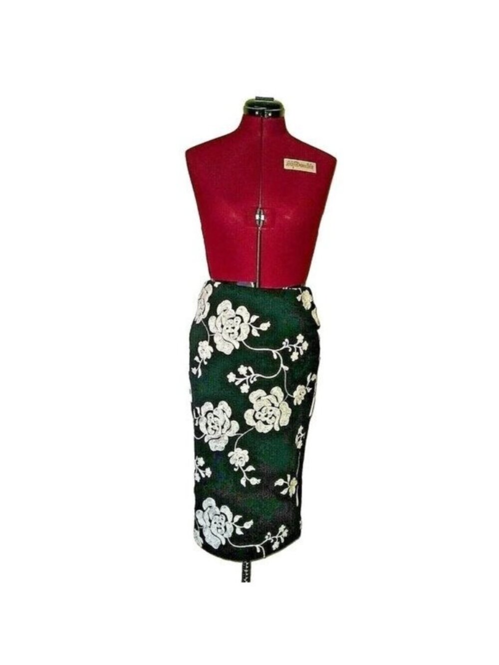 ECI New York Women’s Size 4 Black Ivory Floral Embroidered Straight Skirt